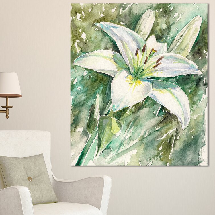 Large White Lily Painting Print on Wrapped Canvas